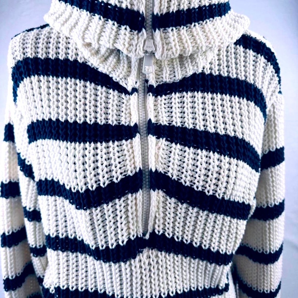 American Eagle Outfitters Cream and Black Striped Half-Zip Turtleneck  Chunky xs